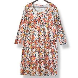 Lands' End LP 14-16 Petite Floral 100% Cotton Maxi Dress Comfy Cozy Vacation